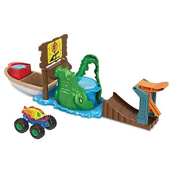 Hot Wheels Monster Truck Renk Deitiren Aralar Timsahdan Ka Oyun Seti