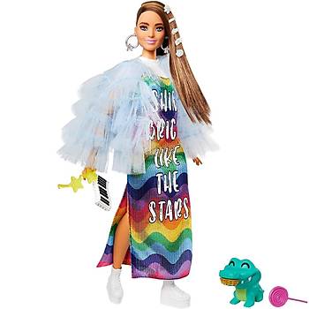 Barbie Extra Bebek ve Aksesuarları Renkli Elbiseli Bebek
