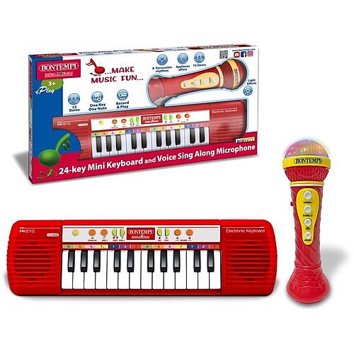 Bontempi 24 Tulu Elektronik Org Seti | Krmz, Ikl ve Mikrofonlu Oyuncak Mzik Aleti