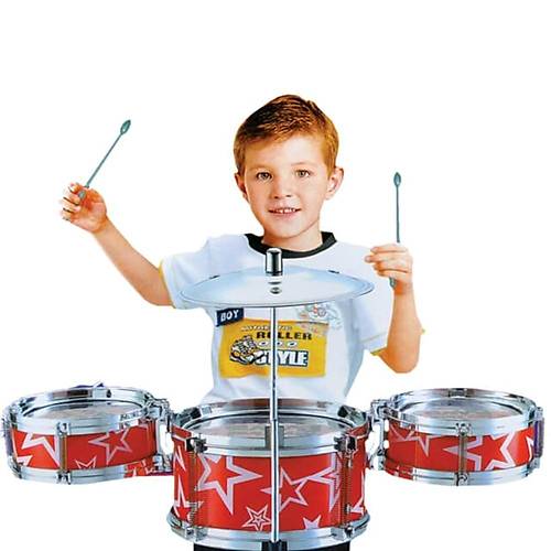 Eccho Jazz Drum Mini Davul Seti Krmz | 3 Para Oyuncak Bateri, Zilli, Eitici Mzik Oyunca