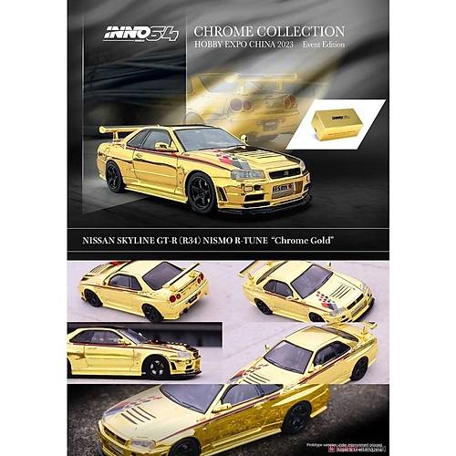 Inno 1:64 Scale Nissan Skyline GT-R (R34) Nismo R-Tune Chrome Gold