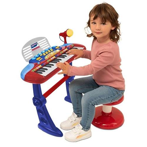 Bontempi Elektronik 37 Tulu Ayakl Mikrofonlu Ikl Tabureli Org Seti Krmz