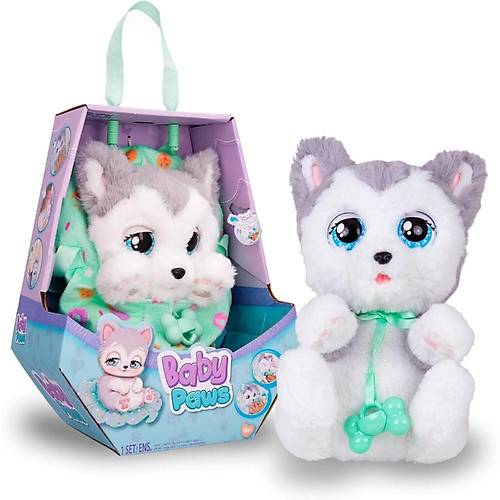 Baby Paws Sesli Yavru Kpek Pelu 20 Cm Husky Yeil anta
