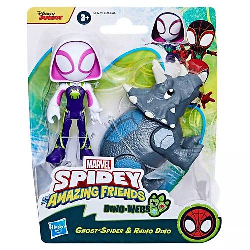 Spidey and His Amazing Friends Dino Webs Figrler F9478-G0122 Ghots-Spider & Rhino Dino
