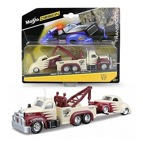 Maisto 1:64 Design Elite Transport Serisi '53 B-61 Mack ve '41 Willys