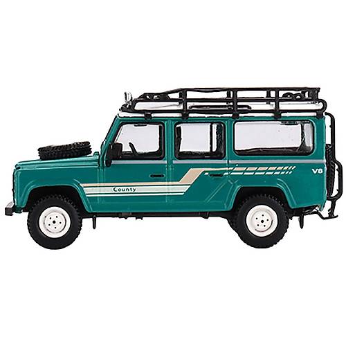 Mini GT 1:64 Scale Land Rover Defender 110 1985 County Station Wagon Trident Green