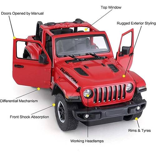 Rastar 1:14 Uzaktan Kumandal Araba Jeep Wrangler Rubicon Man Kap Alan 2.4 Ghz Krmz