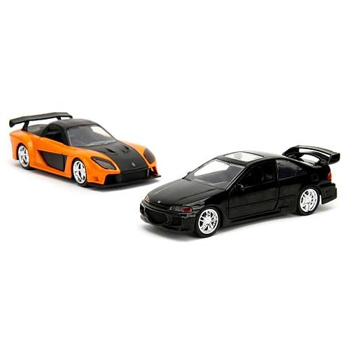 Jada 253202011 Fast & Furious 2'li Paket | 1993 Honda Civic Coupe (F1) & Han's Mazda RX-7 Model Arabalar | Diecast Koleksiyon Seti