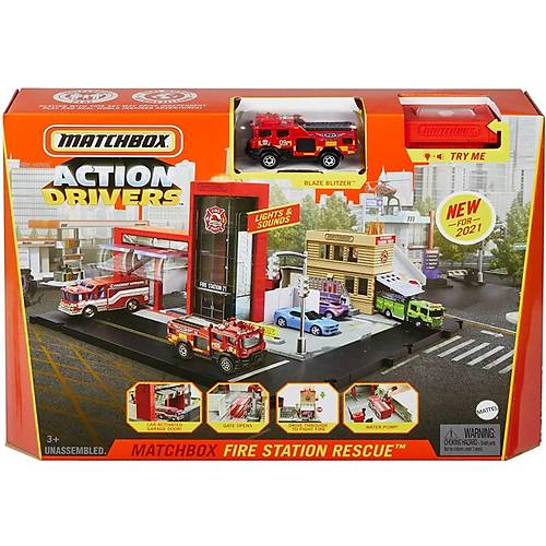 Matchbox Aksiyon Srcleri Oyun Seti Ikl ve Sesli tfaiye Kurtarma Ekibi