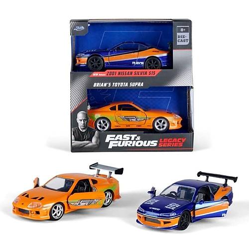 Jada 1:32 Fast & Furious Legacy Series Twin Pack W3/2 Brian's Toyota Supra & 2001 Nissan Silvia S15