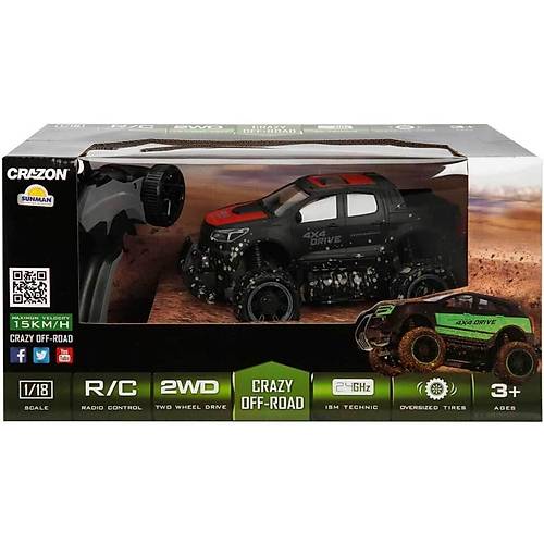 Crazon 1:18 Uzaktan Kumandal 4x4 Crazy Off-Road Araba 2.4 Ghz Usbj arj Siyah Krmz