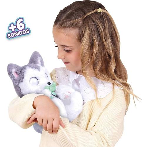 Baby Paws Sesli Yavru Kpek Pelu 20 Cm Husky Yeil anta