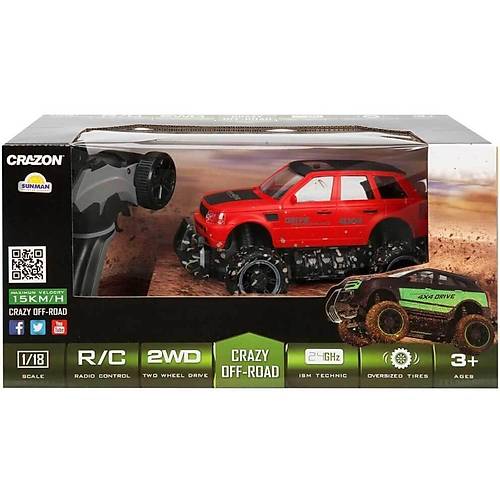 Crazon 1:18 Uzaktan Kumandal 4x4 Crazy Off-Road Araba 2.4 Ghz Usbj arj Krmz