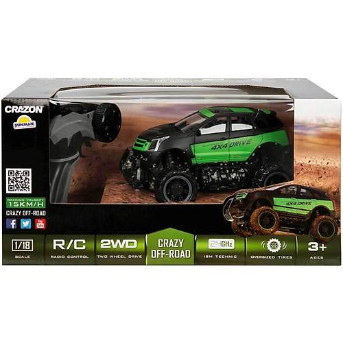Crazon 1:18 Uzaktan Kumandal 4x4 Crazy Off-Road Araba 2.4 Ghz Usbj arj Siyah Yeil