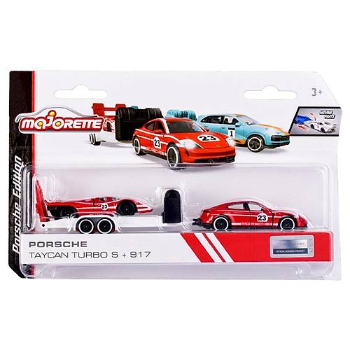Majorette Porsche Motorsport Race Trailer Porsche Taycan Turbo S + 917