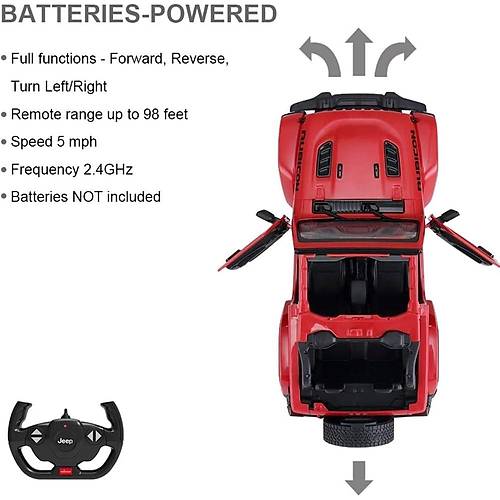 Rastar 1:14 Uzaktan Kumandal Araba Jeep Wrangler Rubicon Man Kap Alan 2.4 Ghz Krmz