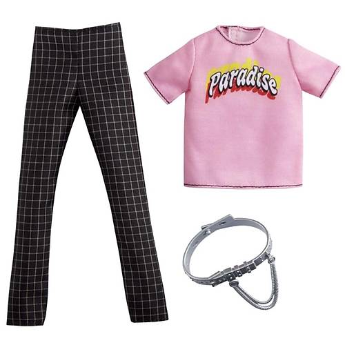 Barbie Ken Bebek Kyafet Koleksiyonu Pembe T-Shirt ve Kareli Pantolon