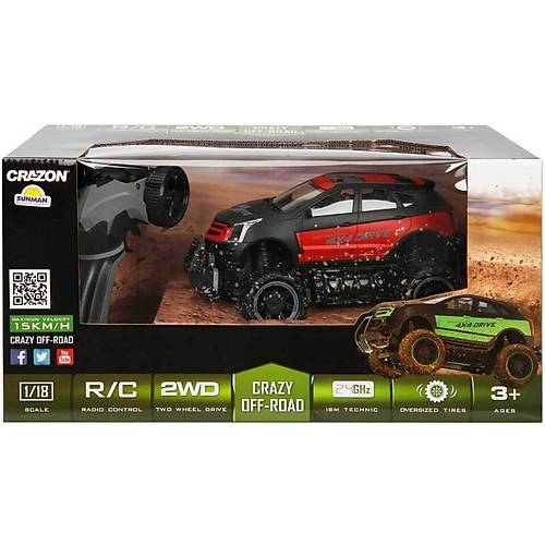 Crazon 1:18 Uzaktan Kumandal 4x4 Crazy Off-Road Araba 2.4 Ghz Usbj arj Krmz Siyah