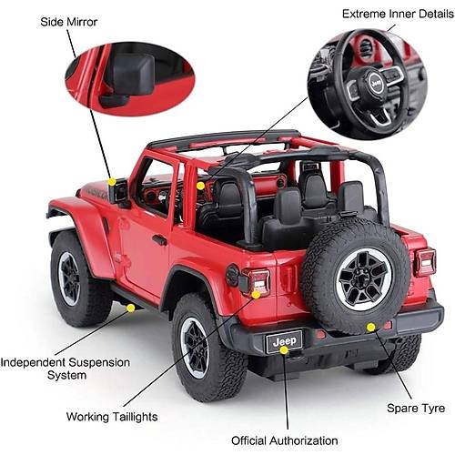 Rastar 1:14 Uzaktan Kumandal Araba Jeep Wrangler Rubicon Man Kap Alan 2.4 Ghz Krmz