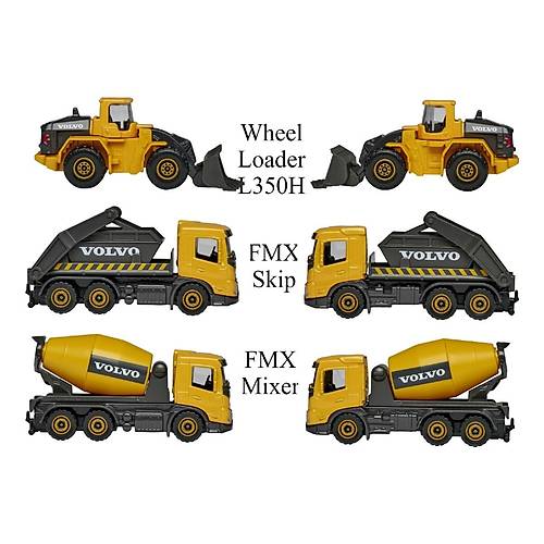 Majorette 1:64 Volvo naat Aralar 3'l Set Wheel Loader L350H Fmx Skip Fmx Mixer
