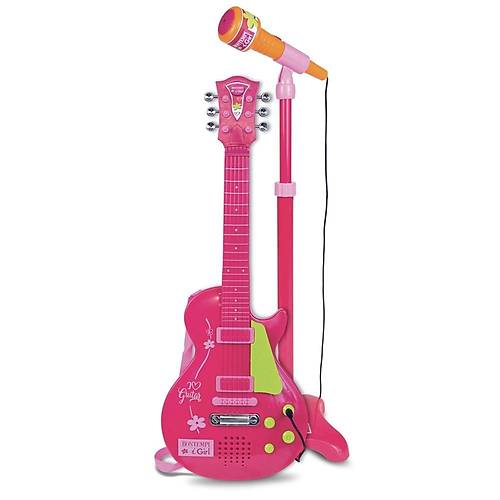 Bontempi Elektronik Rock Gitar Oyuncak | Pembe, Tulu, Telli, Askl ve Mikrofonlu Mzik Seti