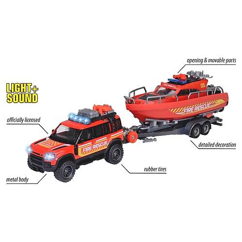 Majorette Ara Seti Land Rover Fire Rescue & Boat Sesli ve Ikl 