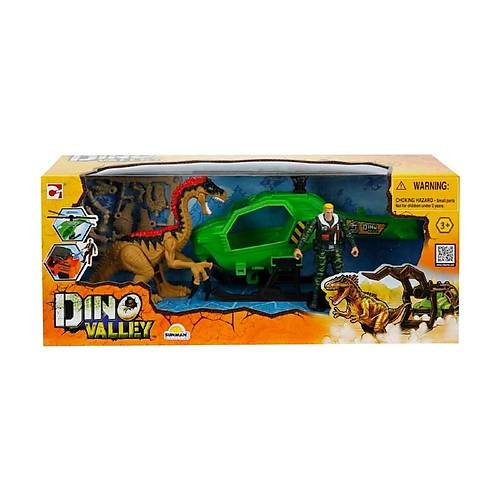 Dino Valley Dinozor Saldrs Oyun Seti | Yeil Helikopter ve Trex Figr