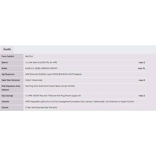 HPE DL380 Gen11 6430 1P-32GB-Disk Yok-2U (P58417)
