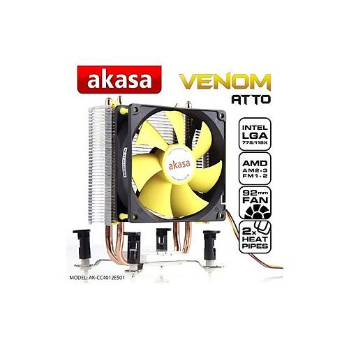 Akasa Venom Atto AK-CC4012ES01 Bakr/Alminyum Heat - Pipe 9 cm Fan lemci Soutucusu
