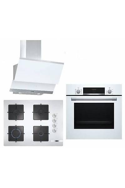 Bosch 3'l Beyaz Ankastre Set HBF514BW1T, POP7C2O12O, DWK065G20T