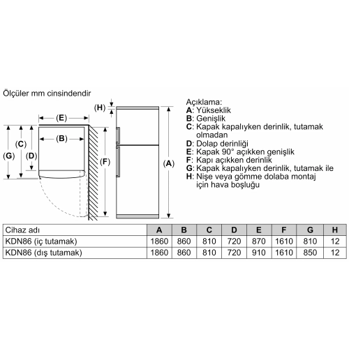 Bosch KDN86XWE1N �ift Kap�l� No Frost Buzdolab�