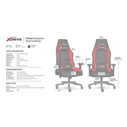 xDrive F�rt�na Profesyonel Oyuncu Koltu�u Kuma� Gri/Siyah