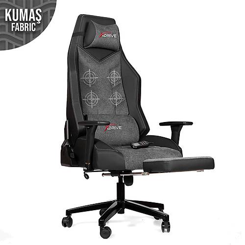 xDrive F�rt�na Masajl� Ayak Uzatmal� Profesyonel Oyuncu Koltu�u Kuma� Gri/Siyah