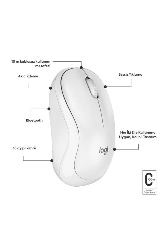 Logitech M240 Sessiz Kompakt Kablosuz Bluetooth Mouse Beyaz Uygun