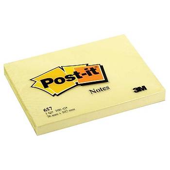 3M Post-It 657 Yapışkanlı Not Kağıdı 76 X 102 Mm 100 Yaprak - Sarı
