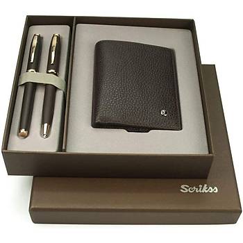 Scrikss DR 242 - Hediyelik Set Dolmakalem - Tkenmezkalem 39 Oscar Rose Gold - Kahverengi & Comfort Czdan Kahverengi