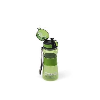 Bear&Deer Otomatik Kapak Silikon Kemer, Klipsli ve Detoks Filtreli effaf Koyu Yeil Plastik Matara 700 Ml - MT0029-02