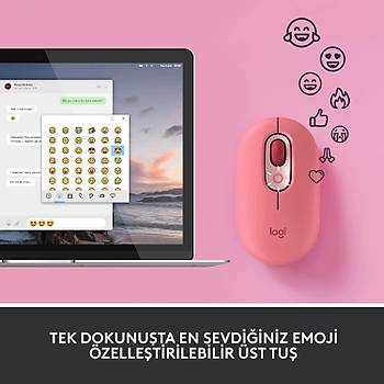 Logitech POP Emoji Pembe Optik Kablosuz Mouse - 910-006548