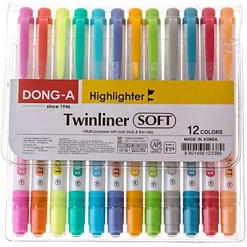 Dong-A Twinliner Soft 12 Renk ift Tarafl Fosforlu Kalem Seti