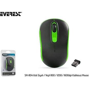 Everest SM-804 Usb Siyah/Yeil 800/1200/1600dpi Kablosuz Mouse
