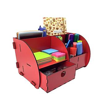 Inn Design Masast Dzenleyici Ahap Organizer Beyzade ekmeceli Kalemlik Kutulu Krmz AD-1004