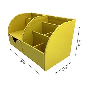 Inn Design Masaüstü Düzenleyici Deri Organizer Efsun Soft Çekmeceli Kalemlik Pastel Sarı DD-1053