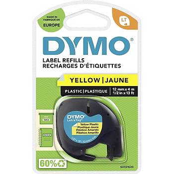 Dymo S0721620, LetraTag Plastik Şerit (12 mm X 4 mt), Sarı (59423)
