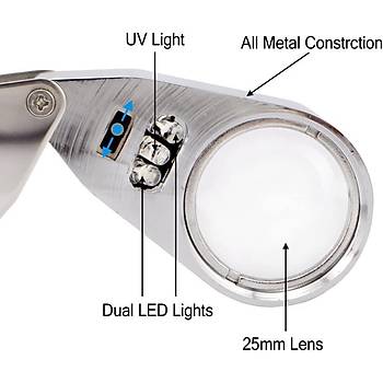 Generic 40X 25mm All Metal Magnifier Jeweller LED UV Lens Jewelery Loupe Magnifier