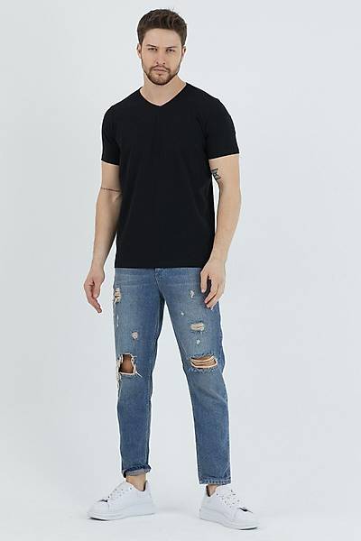 V Yaka Basic Tshirt Siyah