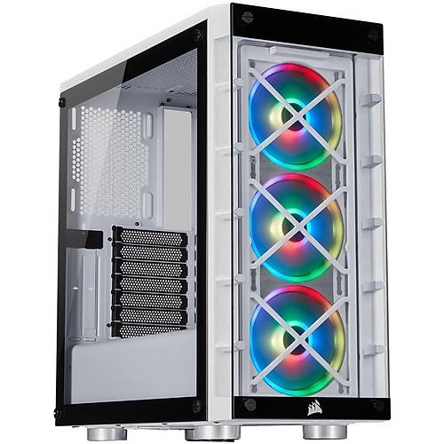 CORSAIR CC-9011189-WW iCUE 465X RGB Temperli Cam Yan Panel Mid Tower Bilgisayar Kasasý, Beyaz