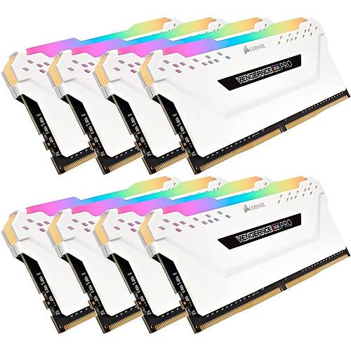 CORSAIR RAM CMW128GX4M8C3200C16W VENGEANCE RGB PRO 128GB (8 x 16GB) DDR4 DRAM 3200MHz C16 Memory Kit — White