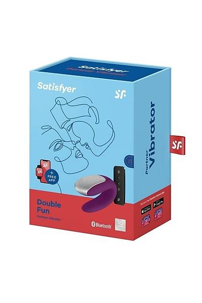 Satisfyer Double Fun Connect App Violet iftler iin ok ilevli stimlatr , silikon, mor, 18 cm