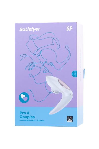 Satisfyer Pro 4 Couples i�in �iftler stim�lat�r�, temass�z vakum dalgas�, silikon, beyaz, 19,5 cm
