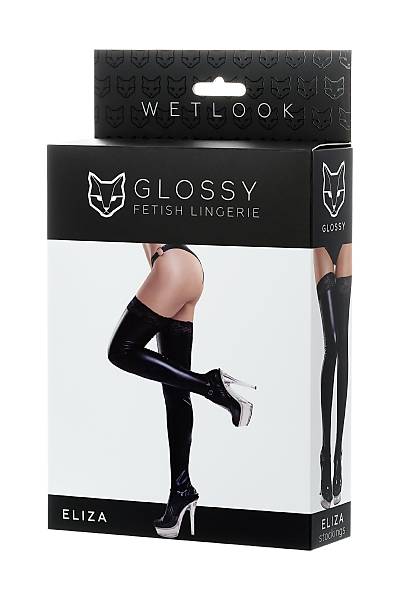 Glossy ELZA dantel Ulu Wetlook malzemeden oraplar, siyah, L